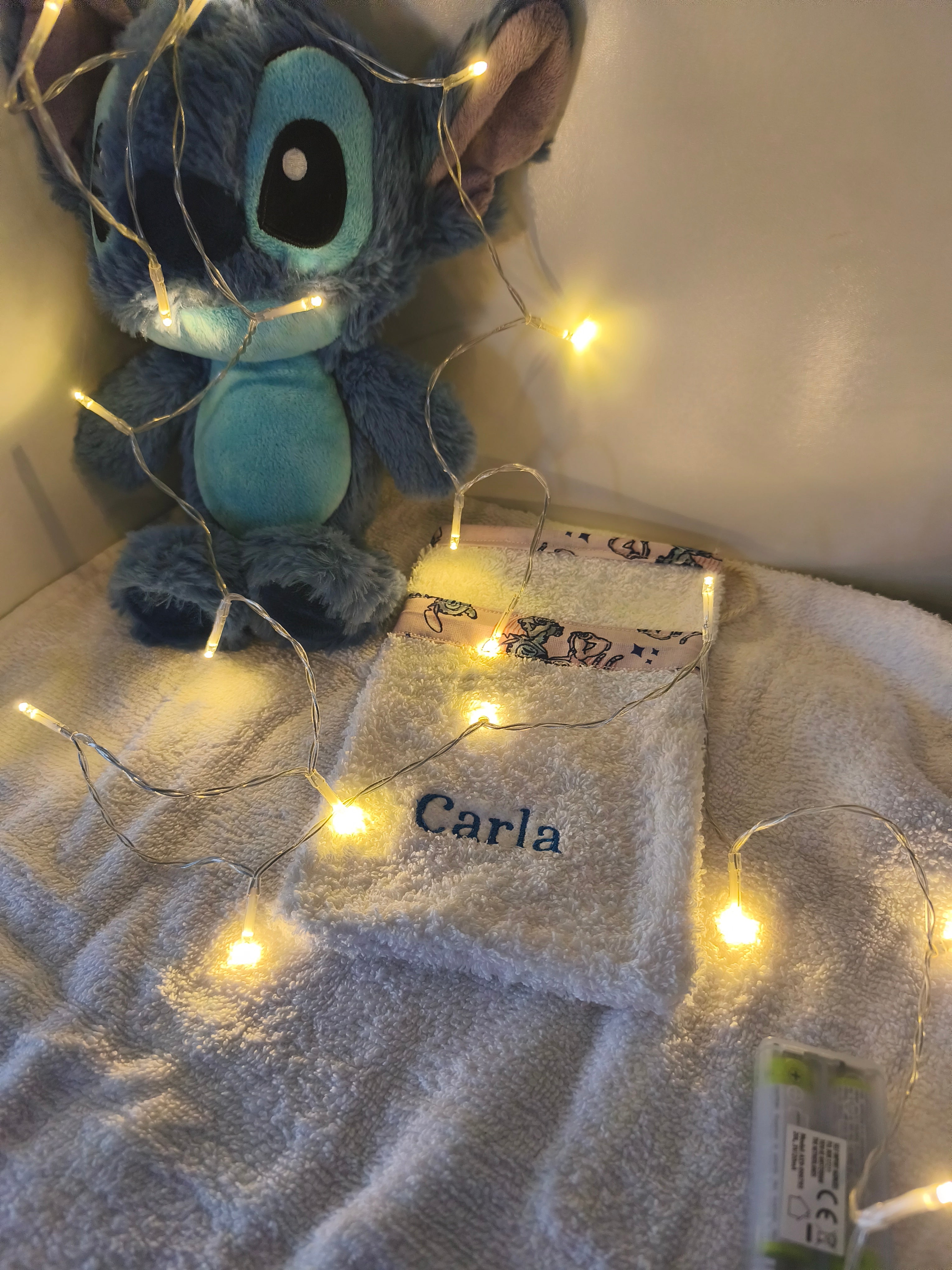 Lot de 2 Gants de toilette personnalisé bébé – prénom brodé | Cadeau naissance fait main