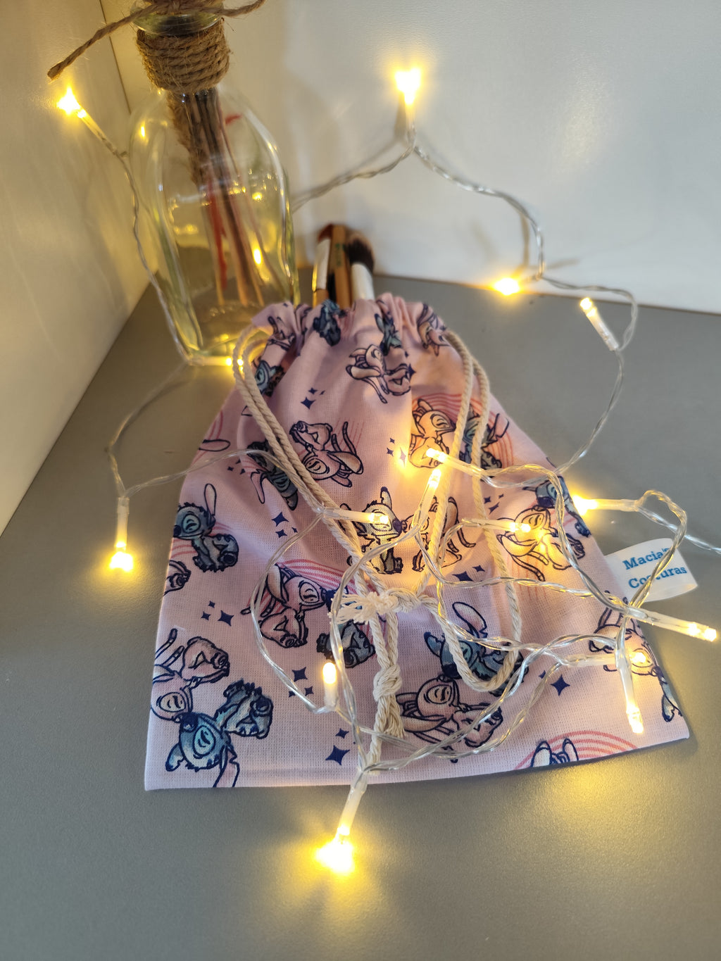 Lot de 2 - Coffret Voyage Stitch Fait Main : Étui Brosse à Dents Imperméable et Pochon de Rangement en Tissu